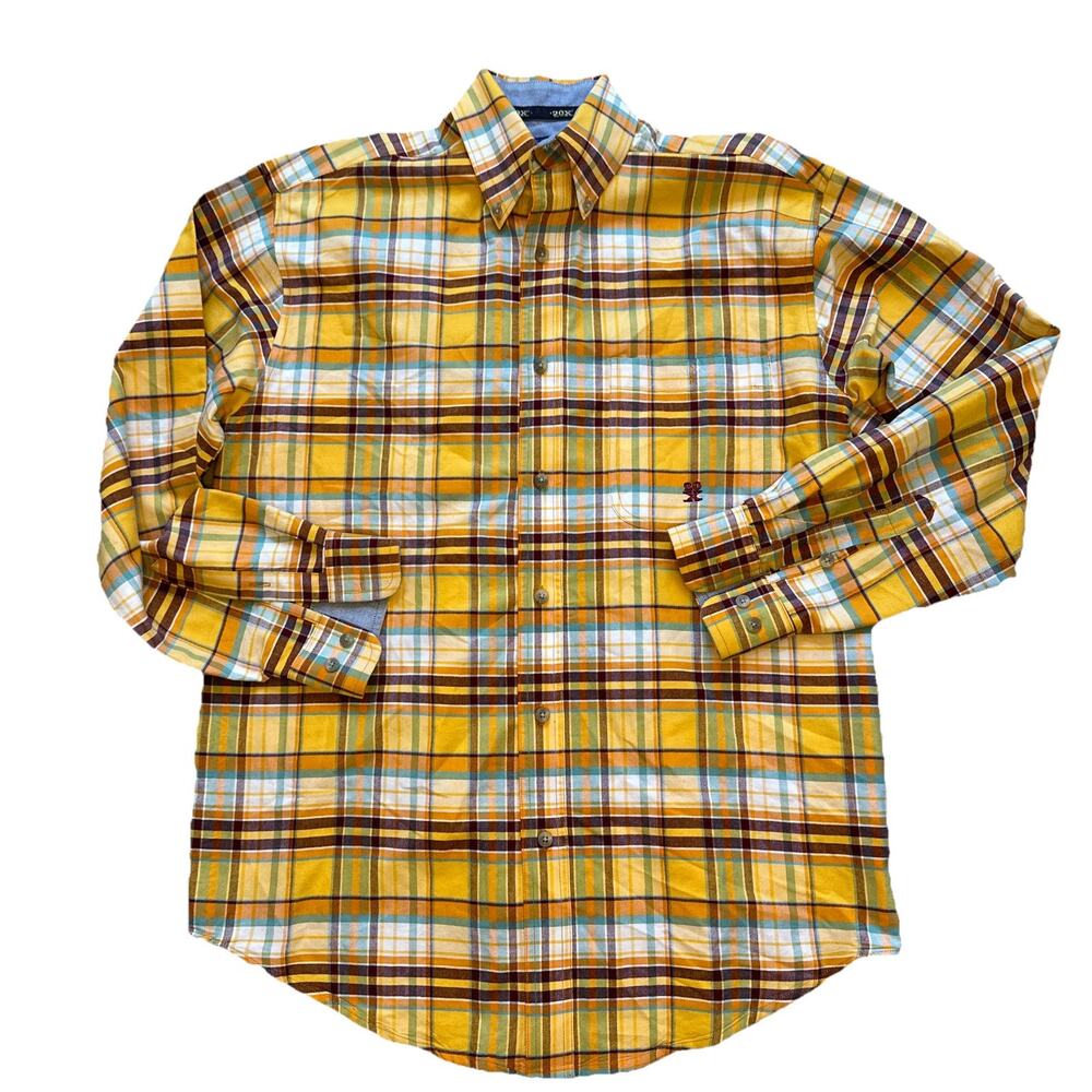 VINTAGE Twenty X 20X Shirt Adult Small Yellow Red Tartan Plaid Button Up